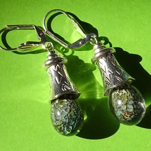 Pendants d'oreille, lampwork, verre filé, perle au chalumeau, bcl.3205
