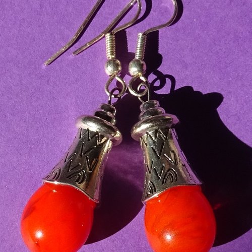 Pendants d'oreille, lampwork, verre filé, perle au chalumeau, bcl.3206