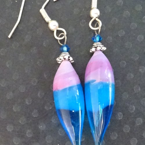Pendants d'oreille, lampwork, verre filé, perle au chalumeau, bcl.3208