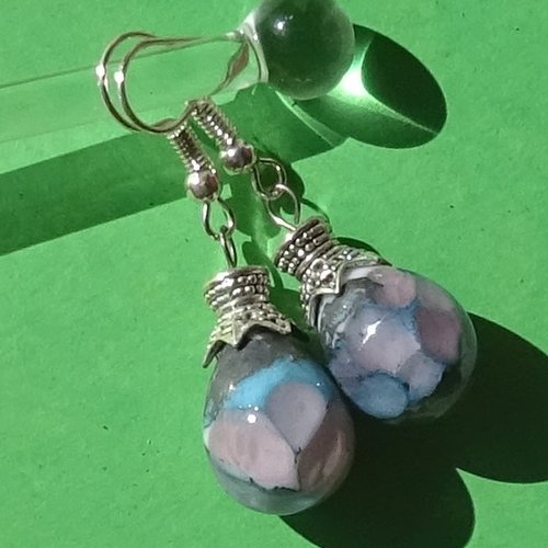 Pendants d'oreille, lampwork, verre filé, perle au chalumeau, bcl.3405