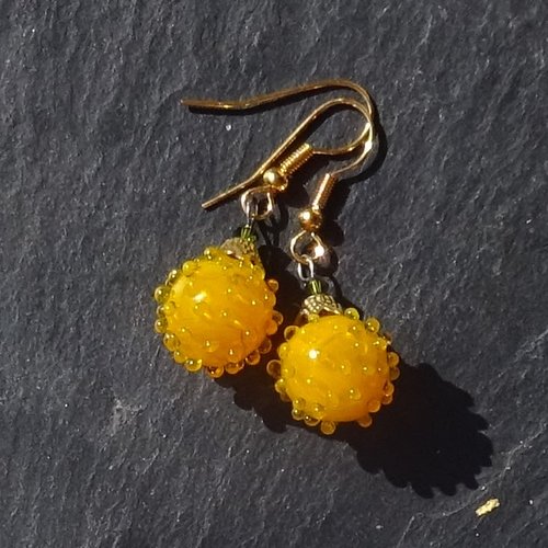 Pendants d'oreille, lampwork, verre filé, perle au chalumeau, bcl.3408