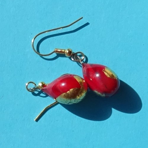 Pendants d'oreille, lampwork, verre filé, perle au chalumeau, bcl.3410