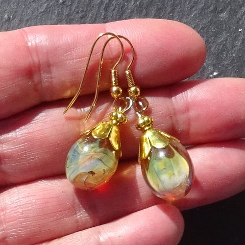 Pendants d'oreille, lampwork, verre filé, perle au chalumeau, bcl.3411