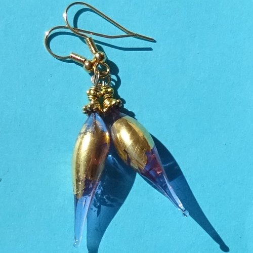 Pendants d'oreille, lampwork, verre filé, perle au chalumeau, bcl.3412