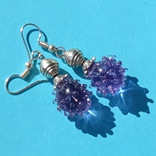 Pendants d'oreille, lampwork, verre filé, perle au chalumeau, bcl.3414