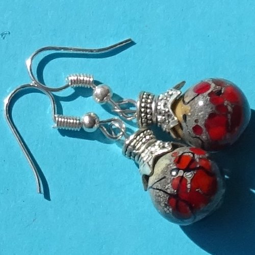 Pendants d'oreille, lampwork, verre filé, perle au chalumeau, bcl.3415