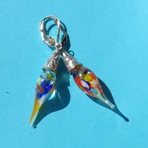 Pendants d'oreille, lampwork, verre filé, perle au chalumeau, bcl.3413