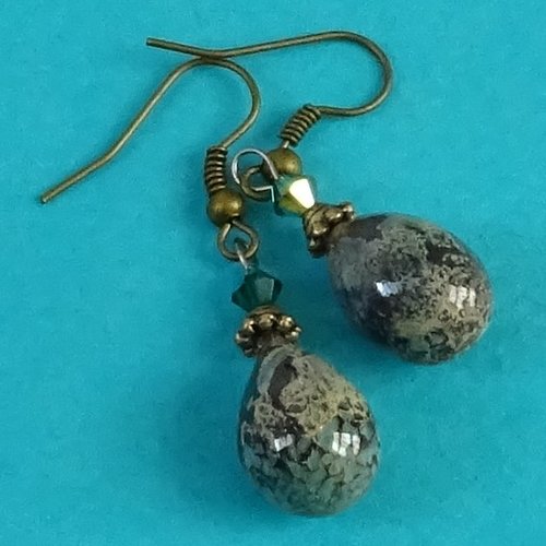 Pendants d'oreille, lampwork, verre filé, perle au chalumeau, bcl.3148