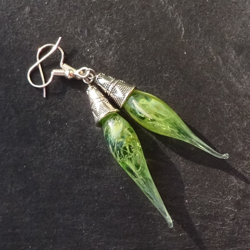 Pendants d'oreille, lampwork, verre filé, perle au chalumeau, bcl.3420