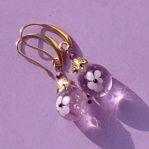 Pendants d'oreille, lampwork, verre filé, perle au chalumeau, bcl.3422