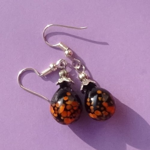 Pendants d'oreille, lampwork, verre filé, perle au chalumeau, bcl.3424