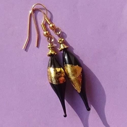 Pendants d'oreille, lampwork, verre filé, perle au chalumeau, bcl.3425