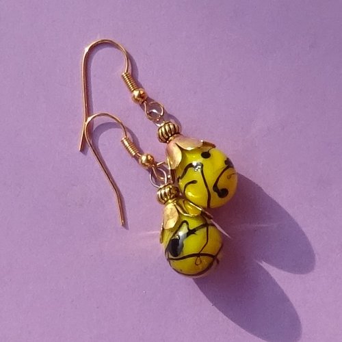 Pendants d'oreille, lampwork, verre filé, perle au chalumeau, bcl.3428