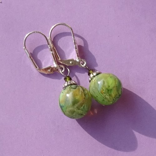 Pendants d'oreille, lampwork, verre filé, perle au chalumeau, bcl.3429