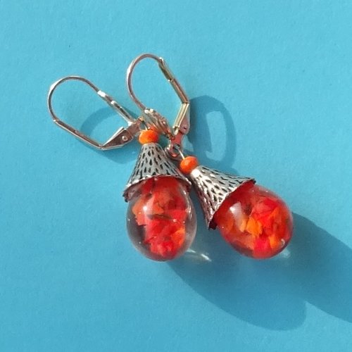 Pendants d'oreille, lampwork, verre filé, perle au chalumeau, bcl.3432