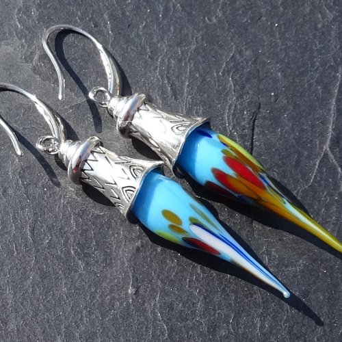 Pendants d'oreille, lampwork, verre filé, perle au chalumeau, bcl.3209