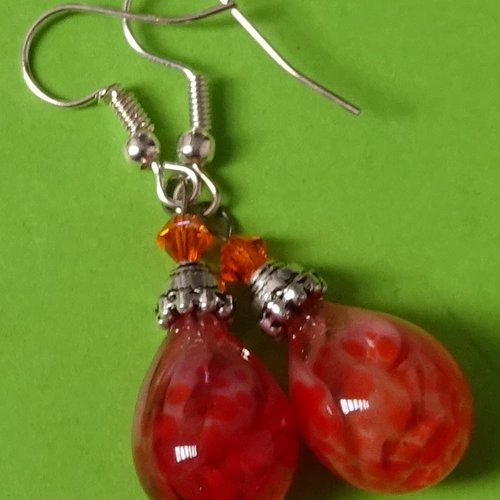 Pendants d'oreille, verre filé, lampwork, bcl.3142