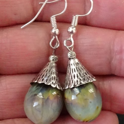 Pendants d'oreille, lampwork, verre filé, perle au chalumeau, bcl.3161