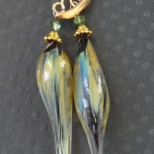 Pendants d'oreille, lampwork, verre filé, perle au chalumeau, bcl.3160