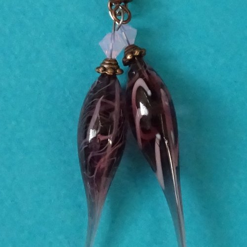Boucles d'oreille, lampwork, verre filé, verre de murano, bcl.3166