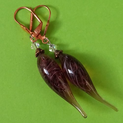 Boucles d'oreille, lampwork, verre filé, verre de murano, bcl.3170