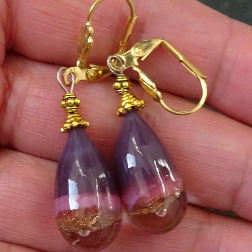 Pendants d'oreille, lampwork, verre filé, perle au chalumeau, bcl.3172
