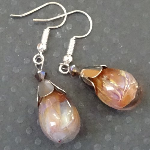Pendants d'oreille, lampwork, verre filé, perle au chalumeau, bcl.3175
