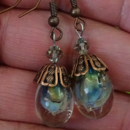 Pendants d'oreille, lampwork, verre filé, perle au chalumeau, bcl.3176