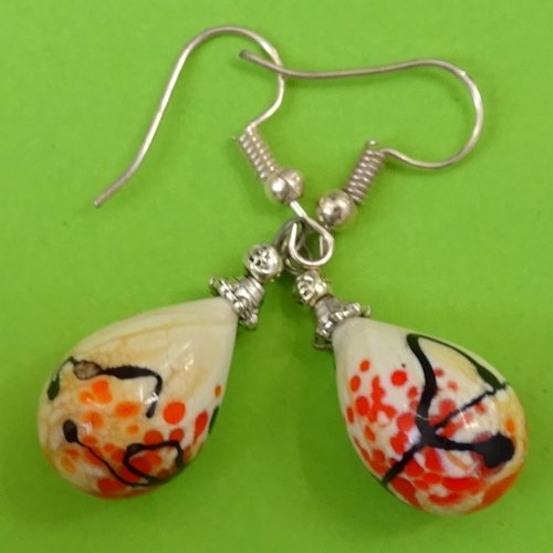 Pendants d'oreille, lampwork, verre filé, perle au chalumeau, bcl.3180