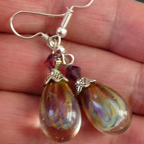 Pendants d'oreille, lampwork, verre filé, perle au chalumeau, bcl.3185