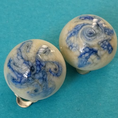 Clips d'oreille, cabochon, murano, verre filé, lampwork, bcl.3189