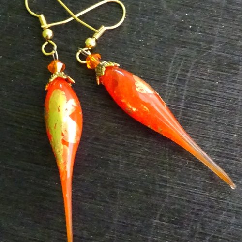 Pendants d'oreille, lampwork, verre filé, perle au chalumeau, bcl.3191