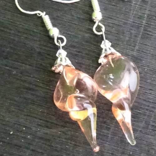 Pendants d'oreille, lampwork, verre filé, perle au chalumeau, bcl.3192