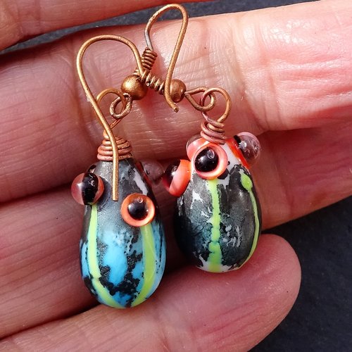 Boucles d'oreille, perles au chalumeau, murano bcl.2859