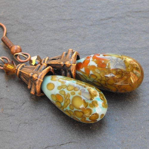 Boucles d'oreille, lampwork, verre filé, verre de murano, bcl.2383