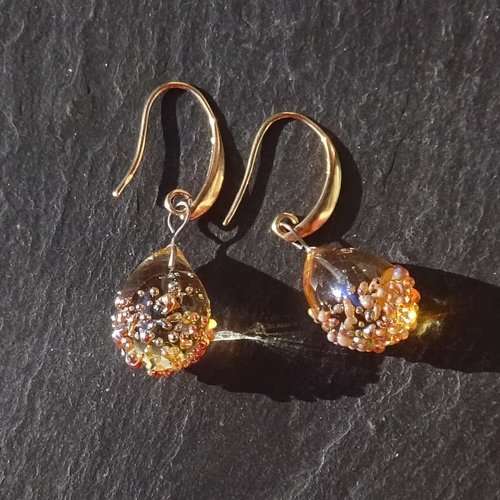 Pendants d'oreille, lampwork, verre filé, perle au chalumeau, bcl.3437