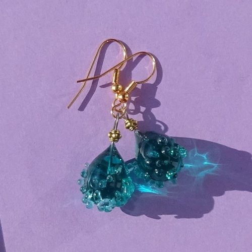 Pendants d'oreille, lampwork, verre filé, perle au chalumeau, bcl.3438