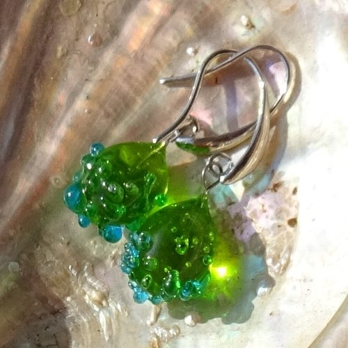 Pendants d'oreille, lampwork, verre filé, perle au chalumeau, bcl.3443