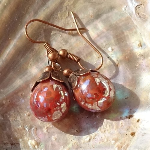 Pendants d'oreille, lampwork, verre filé, perle au chalumeau, bcl.3444