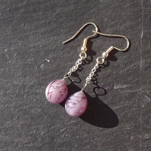 Pendants d'oreille longs, lampwork, verre filé, perle au chalumeau, bcl.3447