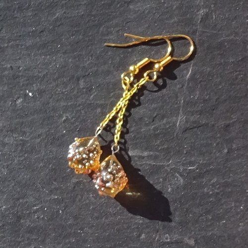 Pendants d'oreille longs, lampwork, verre filé, perle au chalumeau, bcl.3449