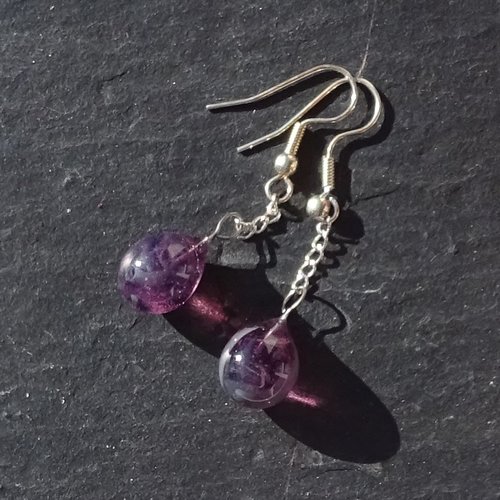 Pendants d'oreille longs, lampwork, verre filé, perle au chalumeau, bcl.3448