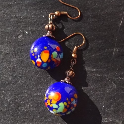 Pendants d'oreille, lampwork, verre filé, perle au chalumeau, bcl.3450