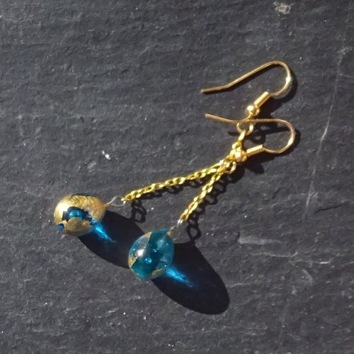 Pendants d'oreille longs, lampwork, verre filé, perle au chalumeau, bcl.3451