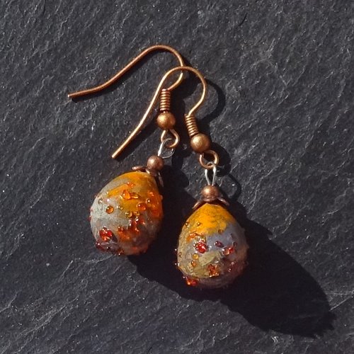 Pendants d'oreille, lampwork, verre filé, perle au chalumeau, bcl.3440