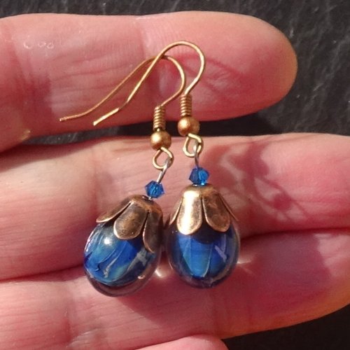 Pendants d'oreille, lampwork, verre filé, perle au chalumeau, bcl.3453