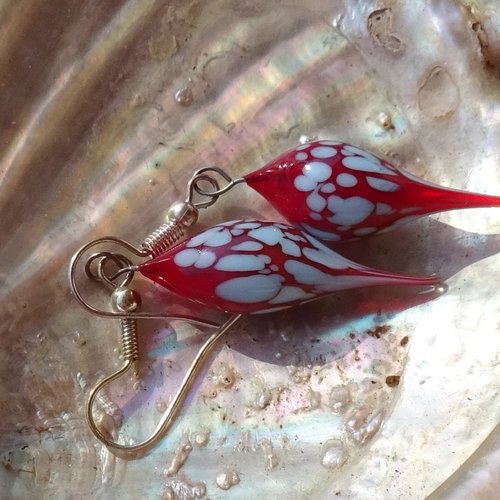 Pendants d'oreille, lampwork, verre filé, perle au chalumeau, bcl.3456