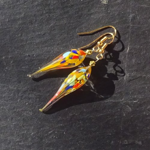 Pendants d'oreille, lampwork, verre filé, perle au chalumeau, bcl.3458