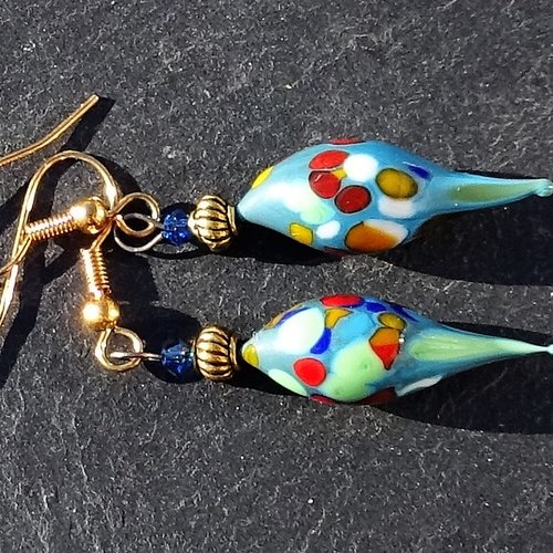 Boucles d'oreille, perles au chalumeau, murano bcl.2870