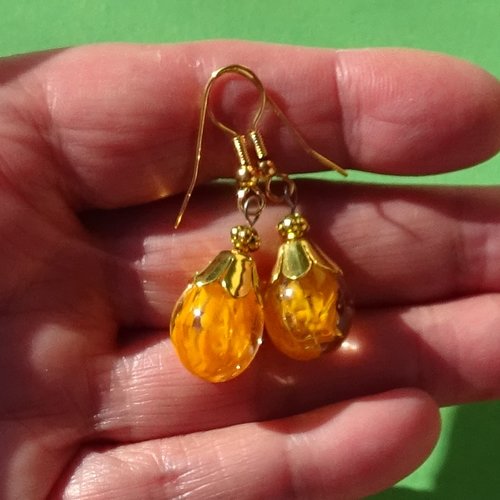 Pendants d'oreille, lampwork, verre filé, perle au chalumeau, bcl.3459